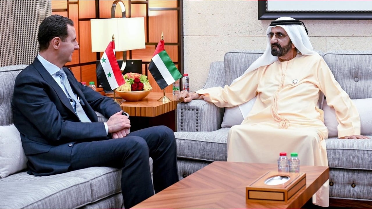 محمد بن راشد يستقبل بشار الأسد في دبي

