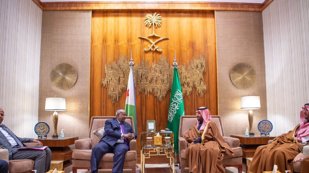 
ولي العهد يستقبل رئيس جمهورية جيبوتي ويستعرضان أوجه العلاقات الثنائية 