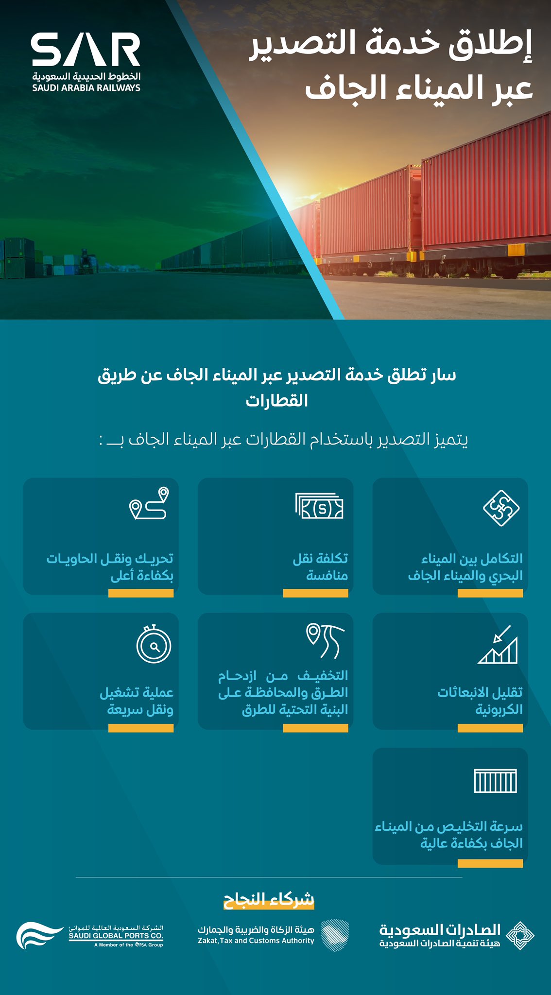 "سار" تطلق خدمة التصدير عبر الميناء الجاف