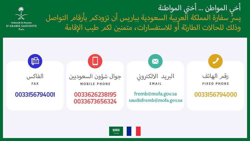 أرقام هاتف السفارة السعودية بفرنسا