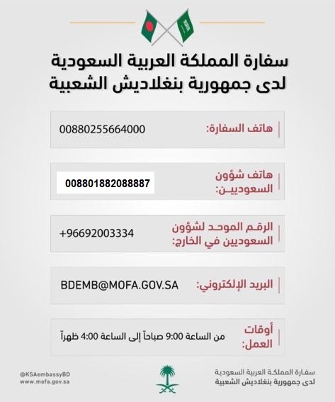 أرقام الطوارئ للسفارة السعودية لدى بنغلاديش