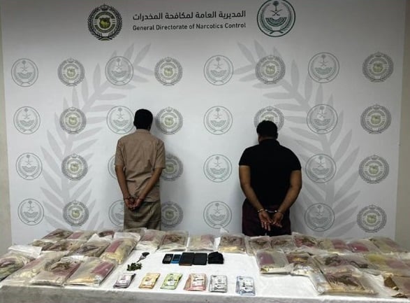 القبض على شخصين بمحافظة صبيا لترويجهما 31 كيلوجرامًا من الحشيش 