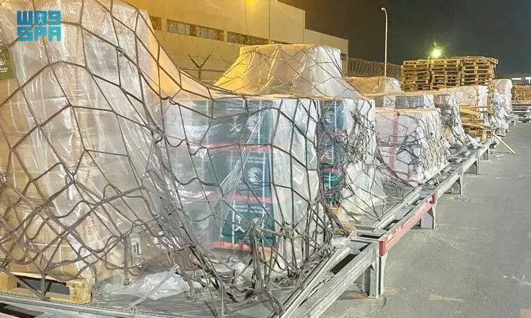 وصول الطائرة السعودية الـ 22 لإغاثة الشعب الفلسطيني إلى مطار العريش (فيديو)