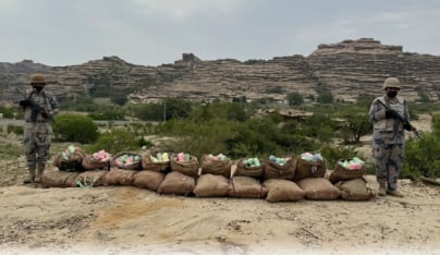 حرس الحدود بعسير يضبط مخالف لتهريبه 27 كجم من الحشيش ويحبط تهريب 400 كجم من القات