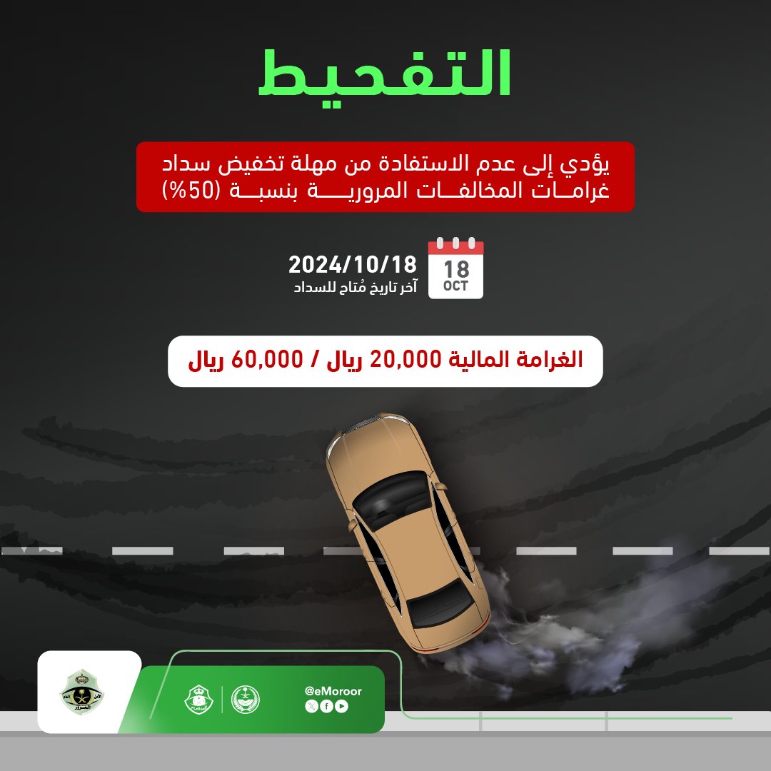 «المرور»: التفحيط يمنع الاستفادة من مهلة تخفيض سداد غرامات المخالفات بنسبة 50% 