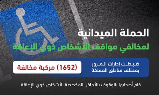 ضبط 1652 مركبة مخالفة متوقفة في الأماكن المخصصة للأشخاص ذوي الإعاقة