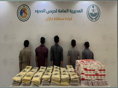حرس الحدود بجازان يقبض على 5 يمنيين لتهريبهم 116 كيلوجراما من الحشيش المخدر