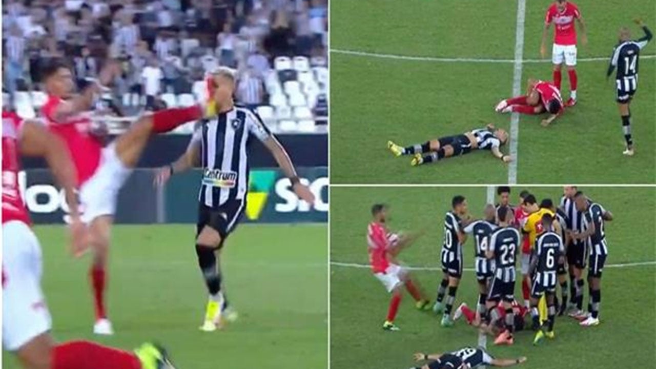 بالفيديو.. لاعب يركل رأس خصمه بدلا من الكرة  بالدوري البرازيلي