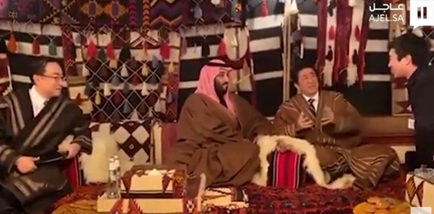 بالفيديو.. رئيس الوزراء الياباني في ضيافة ولي العهد بالعلا