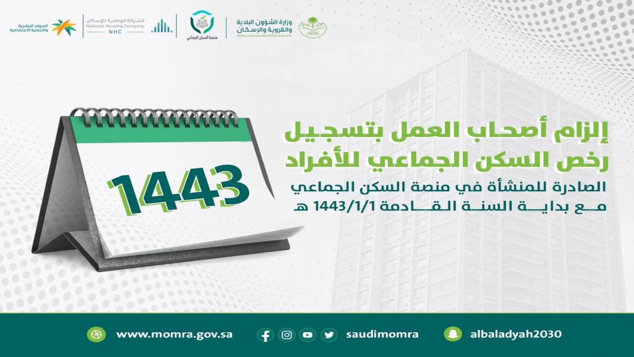 إلزام المنشآت التي تحوي 20 عاملًا بإصدار رخصة سكن جماعي